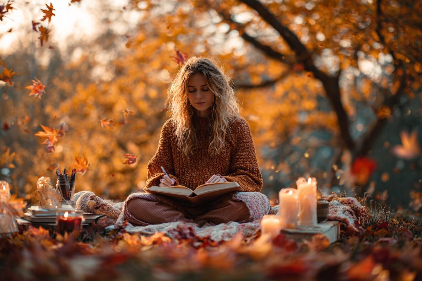 Žena při podzimní meditaci